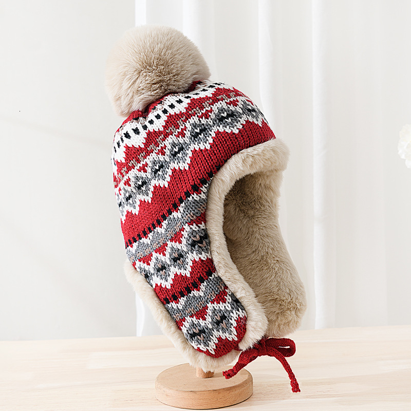 Beanie/Skull Caps HT4110 Russian Cap Men Women Knitted Trapper Earflap Ski Cap Male Female Thick Warm Winter Beanie Hat Fur Pompom Russain Hat 230822