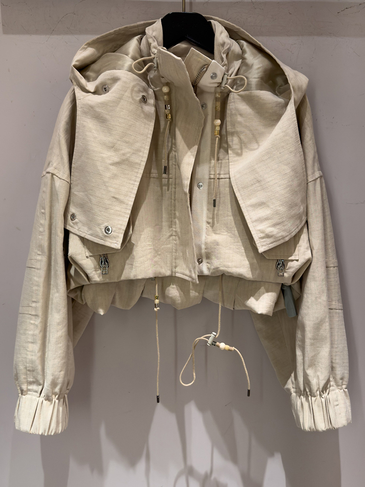 Women's Jackets ZD Studio 2023 Spring And Autumn Khaki Irregular Drawstring Loose Hooded Short Jacket Casual Parker 230822