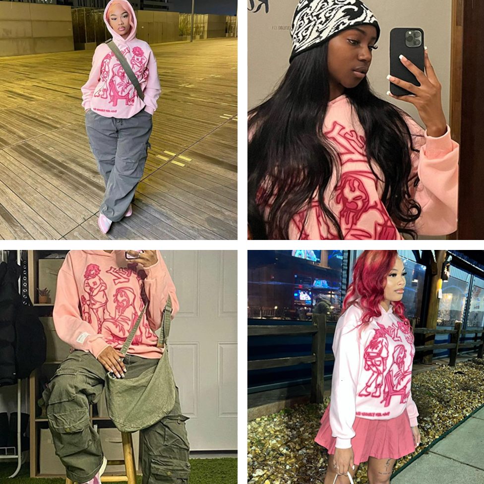 Men's Hoodies Sweatshirts Aelfric Eden Mens Y2K Cartoon Line Character Print Hoodie Harajuku Hip Hop Sweatshirt Pullover Hooded Streetwear Casual