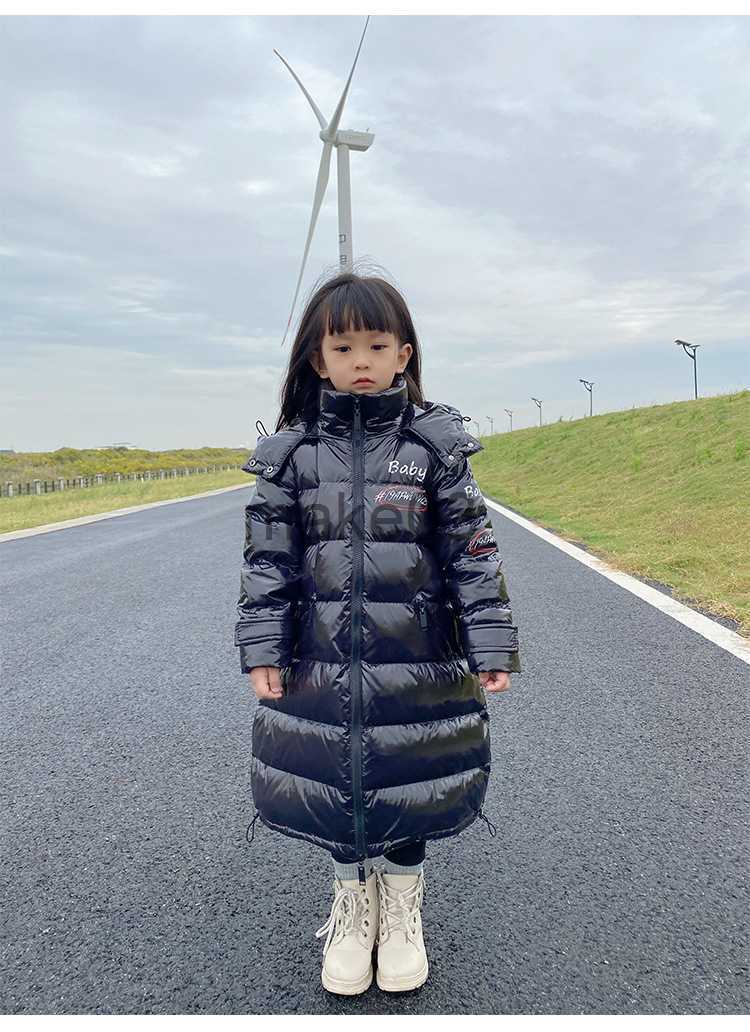 Down Coat 2023 Winter Children Girls Long Down Jacket Graffiti Thick Zipper Hoddie Parka Warm Waterproof Xlong Teenager Girls Snowsuit J230823