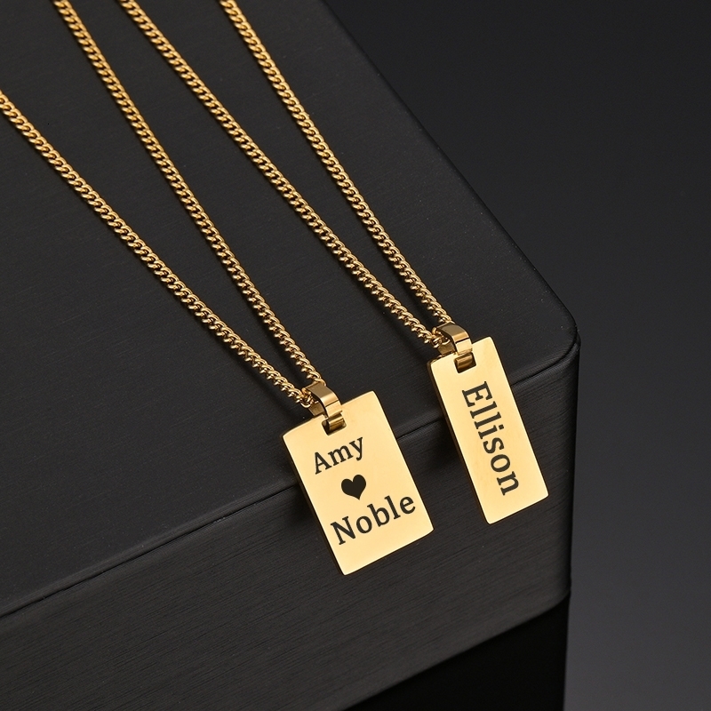 Strands Strings Auxauxme Custom P o Name Rectangle Pendant Necklace Stainless Steel Laser Engraved Text l Jewelry Gifts Drop 230822