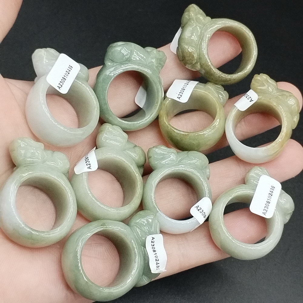 Wedding Rings Certified Green Natural Type A Jadeite Carved Dragon Pi Xiu Ring Inner 19 00MM 20 00MM 230822