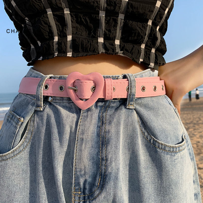 Other Fashion Accessories Heart Denim Belt For Women Love Buckle All Match Jeans Belts Ladies Pink Fabric Strap Female Personality Dress Waistband 374