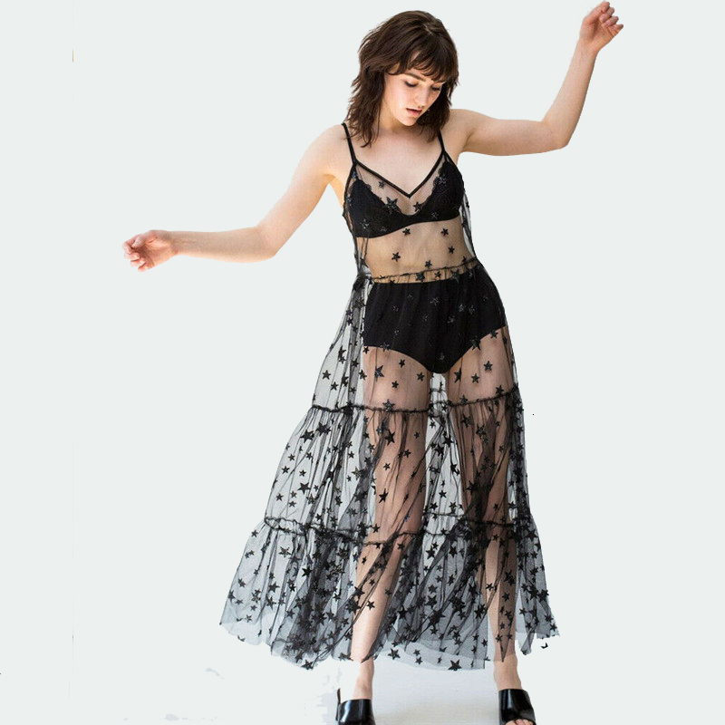 Basic Casual Dresses Summer Sweet Tulle Spaghetti Straps See Through Long Women Dresses Fashion Bling Dress 230823