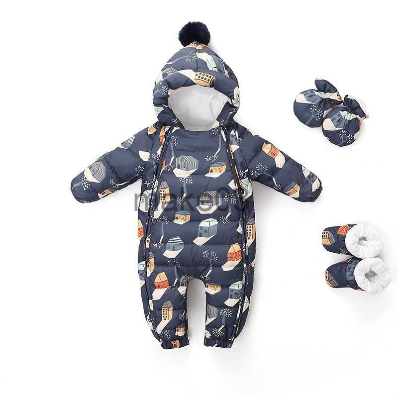 Down Coat Autumn Winter Baby Boy Romper Cartoon Printed Hooded Toddler Boy Jumpsuit 02 Years Newborn Snowsuit Infant Girl Overalls Outfit J230823