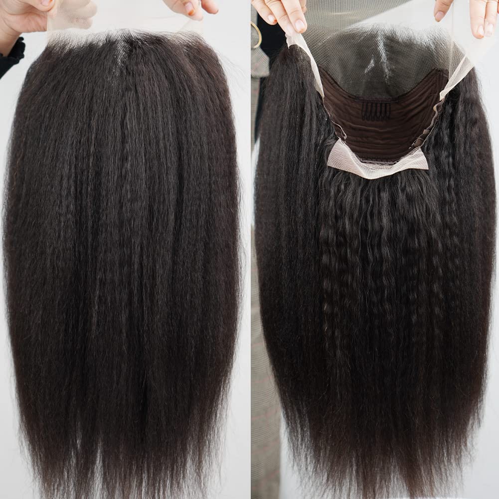 Kinky Straight Human Hair Wigs 4C Kinky Curly Edges 360 HD Lace Frontal Wig Glueless 30 Inch Yaki Straight Lace Front Wig
