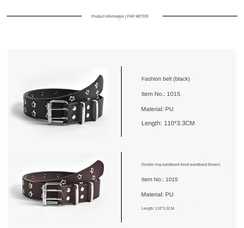 Other Fashion Accessories Star Eye Rivet Belt Goth Style Double Pin Buckle Man woman Casual Puck Pu Leather Waistband for Jeans Young 230822