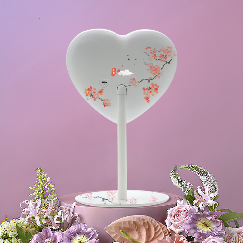 Compact Mirrors Desktop Led Heart Shape Vanity Mirror Adjustable Three-color Light Cosmetic Rechargeable Makeup Mirrors 230823