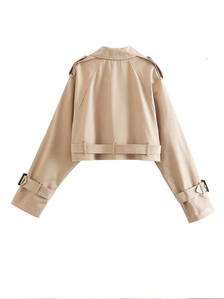 Women's Jackets TRAF Women Coats Fashion With Belt Spring Crop Coat Vintage Long Sleeve Casual Street Female Outerwear Chic Tops 230822