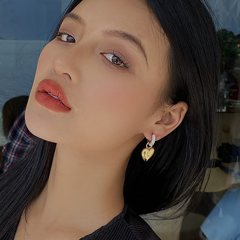 Stud Trendy Zircon Heart Pentagram Asymmetric Color Contrast Hoop Earrings For Women Star Pendant Dangle Jewelry Gift 230823