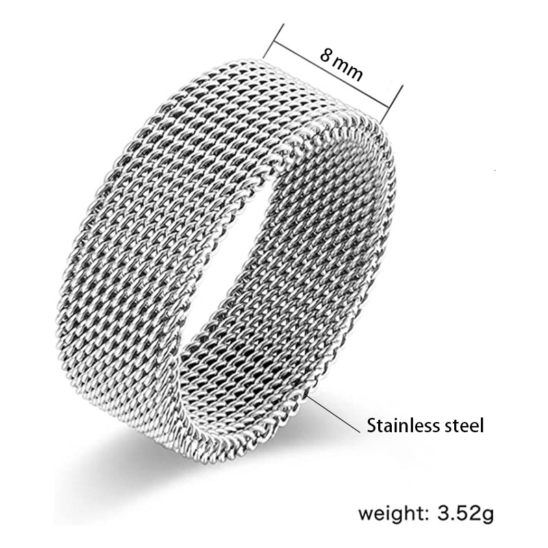 Band Rings Fashion Unisex Elastic Mesh Stainless Steel Ring Circle Woven Vintage Women Men Wedding Jewelry Friends Gift 230823