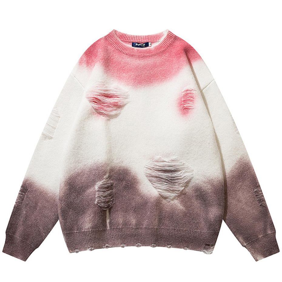Men's Sweaters Ripped Oversized Y2K Knitted Sweater Men Grunge Vintage Distressed Hole Streetwear Hip Hop Harajuku Sweaters Winter Jumpers Male 2