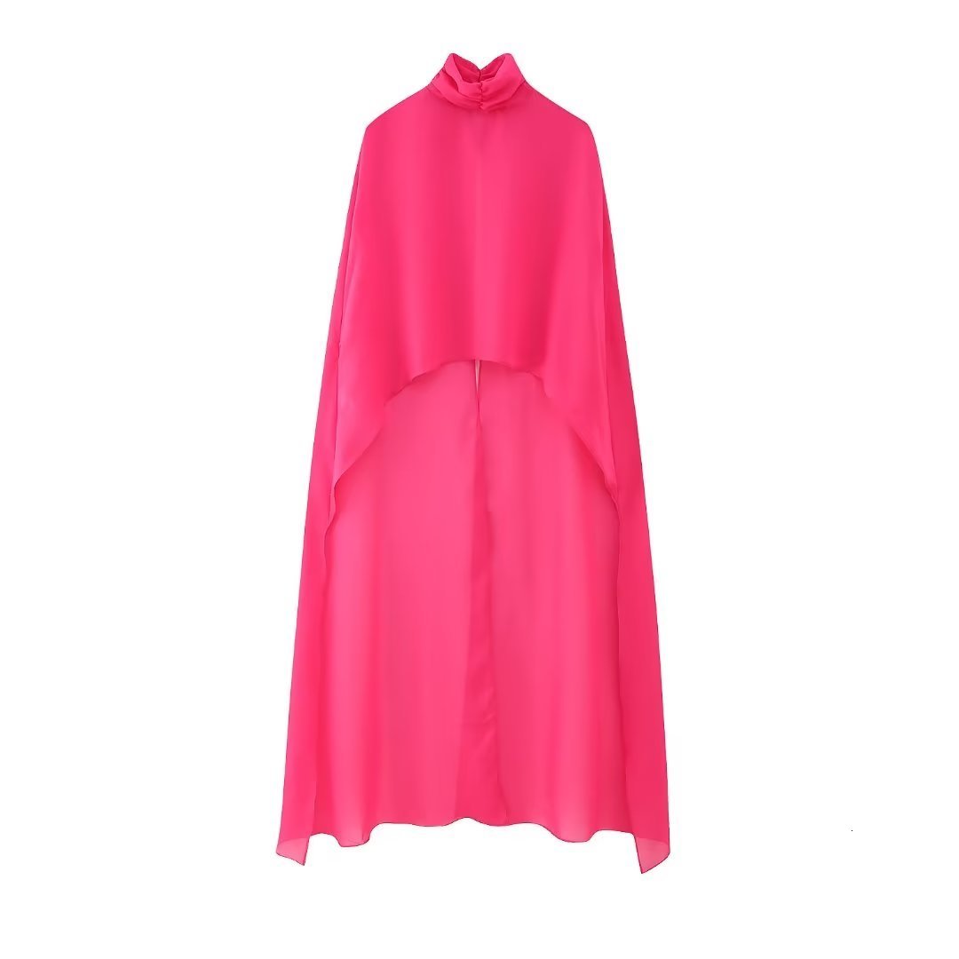 Women's Jackets Asymmetric Chiffon Cape Women Fashion High Neck Semisheer Chic Lady Street Summer Top Female 2023 230822
