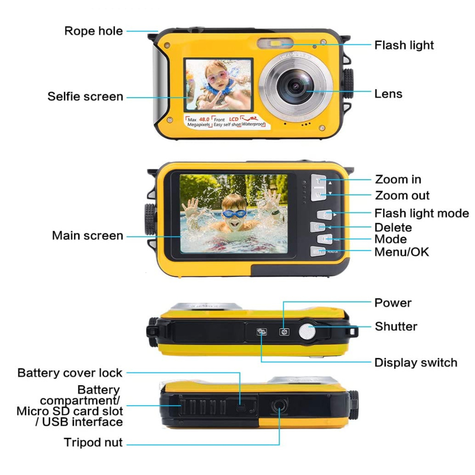 Weatherproof Cameras Underwater Camera Dual Screens HD 2 7K 48MP Digital Waterproof Anti shake Outdoor Video Recorder for Snorkeling Camping 230823