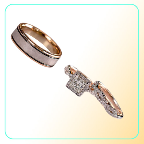 Gorgeous 3PcsSet Women Wedding Rings Mosaic CZ Two Tone Romantic Female Engagement Ring Fashion Jewelry