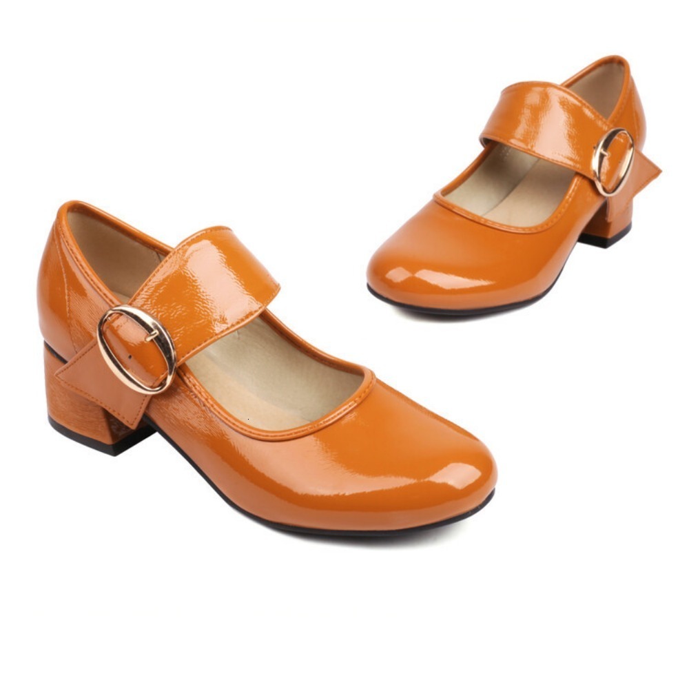 2025 new Dress Shoe Shoes Round Toe Classic Mary Jane Straight Buckle Women's Thick Heeled Mid 230823