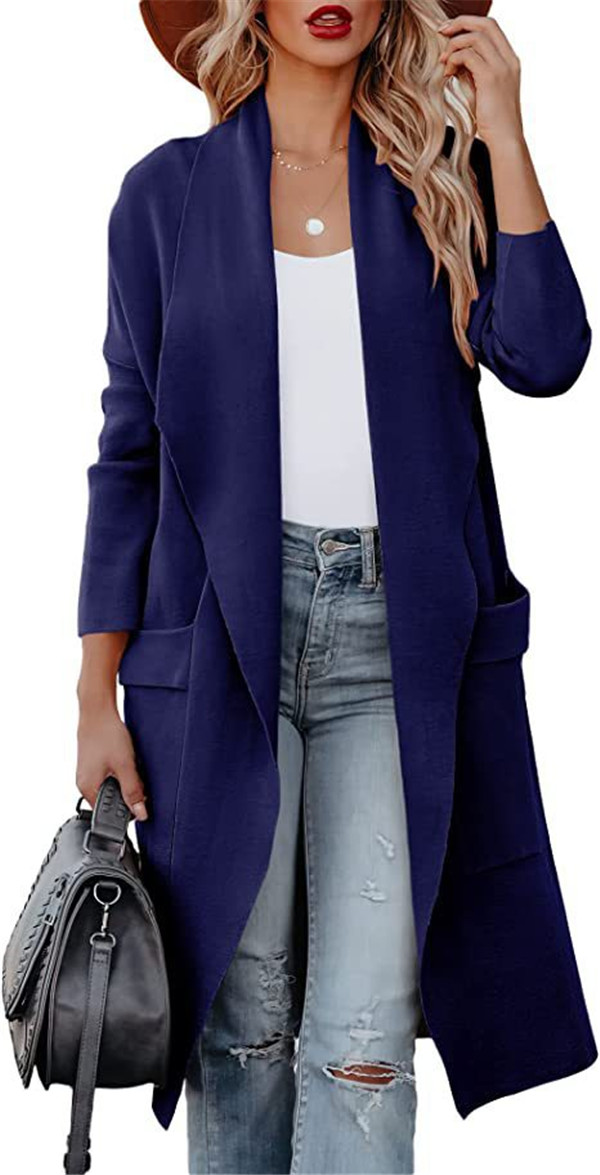 Free Shipping Women Long Blazers Fashion Spring Autumn Slim O-neck Single Breasted Pocket Outwear Ladies Blaser Feminino