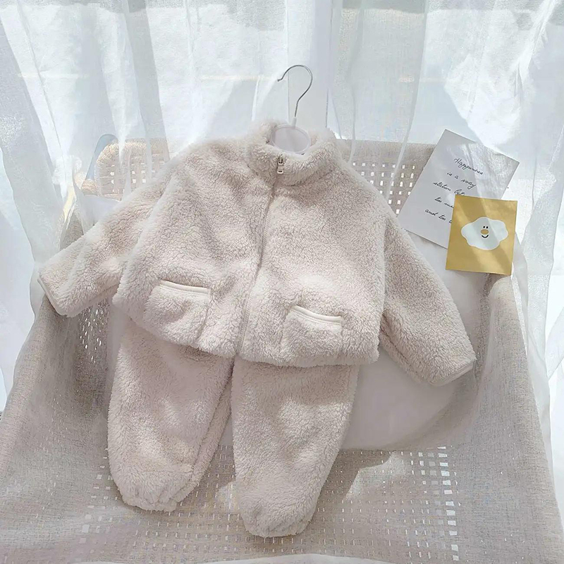 Clothing Sets Children's Suits Winter Baby Boys Girls Clothes Plus Velvet Thick Warm Home 2pcs Kids Zipper Top Coat Trousers Pajamas 230823