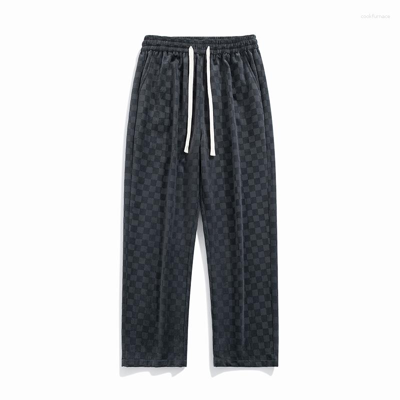 Men's Pants High Quality Plaid Corduroy Casual Flared Jogger Track Patchwork Elastic Waistband Mens Stacked Flare Sweatpants