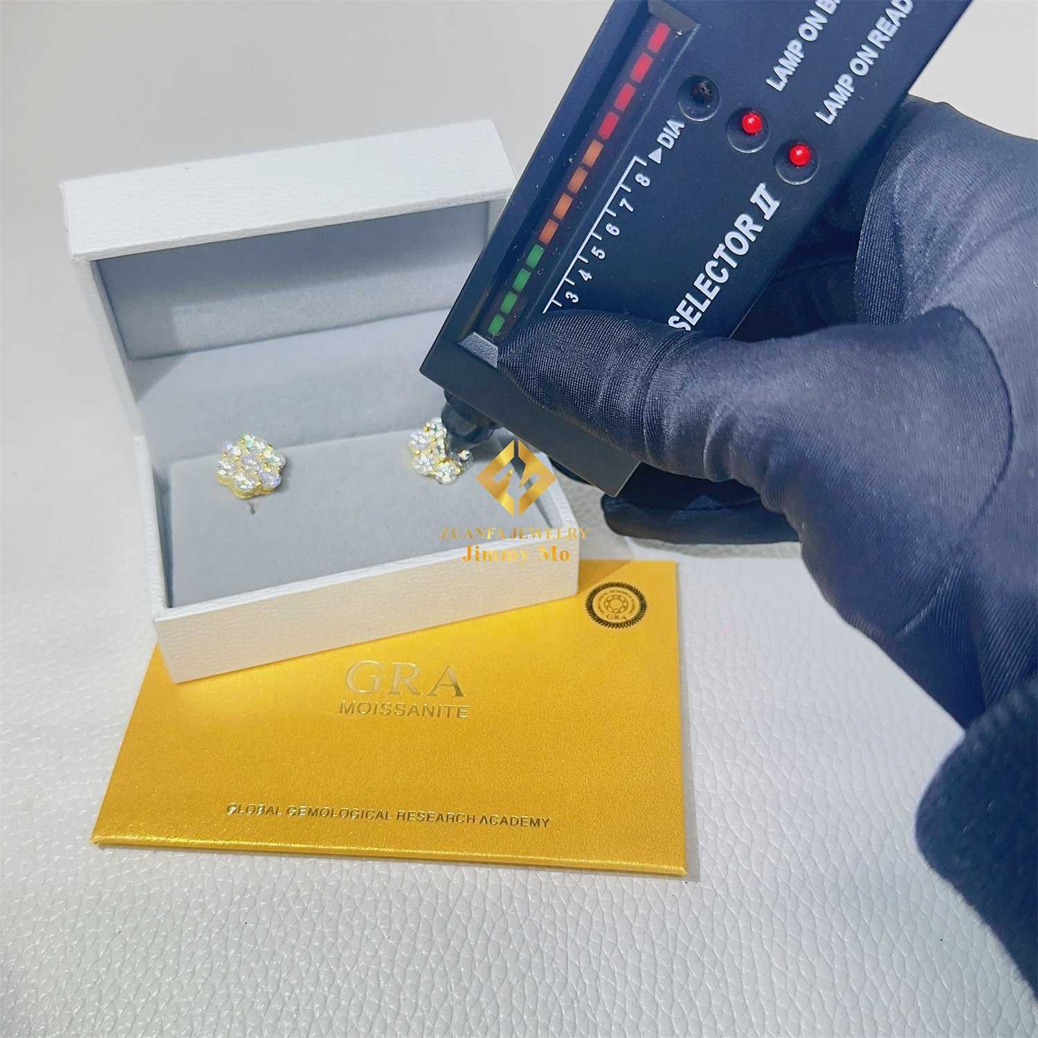 Ready to Ship Stock Drop Shipping Mens Iced Out Hip Hop Sterling Silver 925 Screw Back Moissanite Cluster Earrings