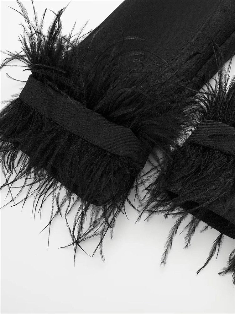 Women's Jackets TRAF Feather Black Blazer Women Button Elegant Womens Jackets Fashion Woman Blazer Casual Long Sleeve Women's Winter Coats 2