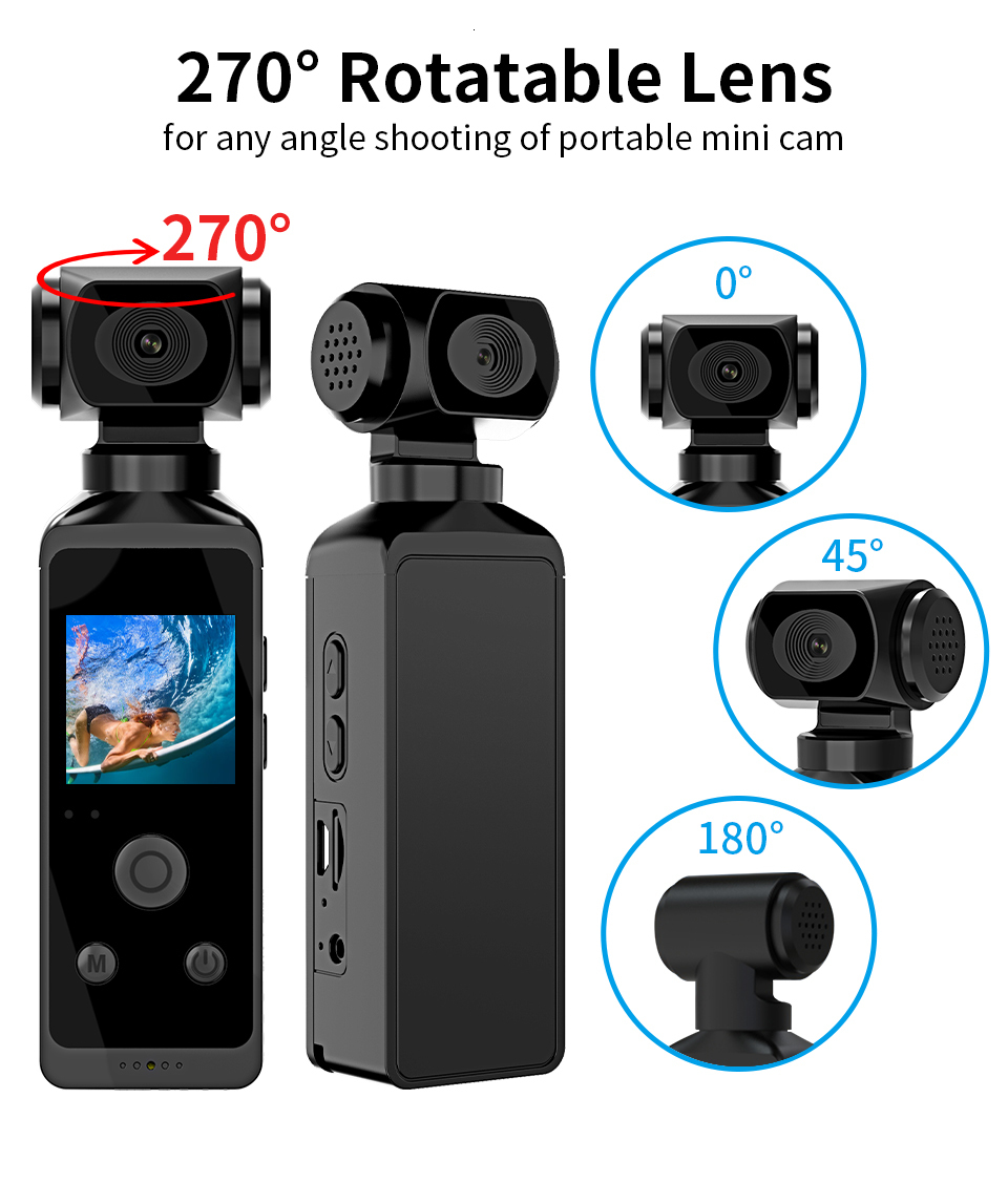 Weatherproof Cameras 4K HD Pocket Action Camera 270 Rotatable Wifi Mini Sports with Waterproof Case for Helmet Travel Bicycle Driver Recorder 230823