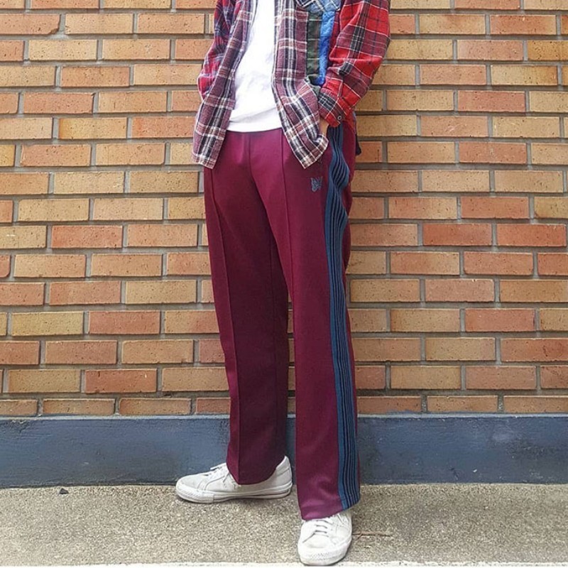 Men s Tracksuits 2023 Classic Multicolor Stripes Needles Pants Men Women 1 High Street AWGE Embroidered Butterfly Track Trousers 230823