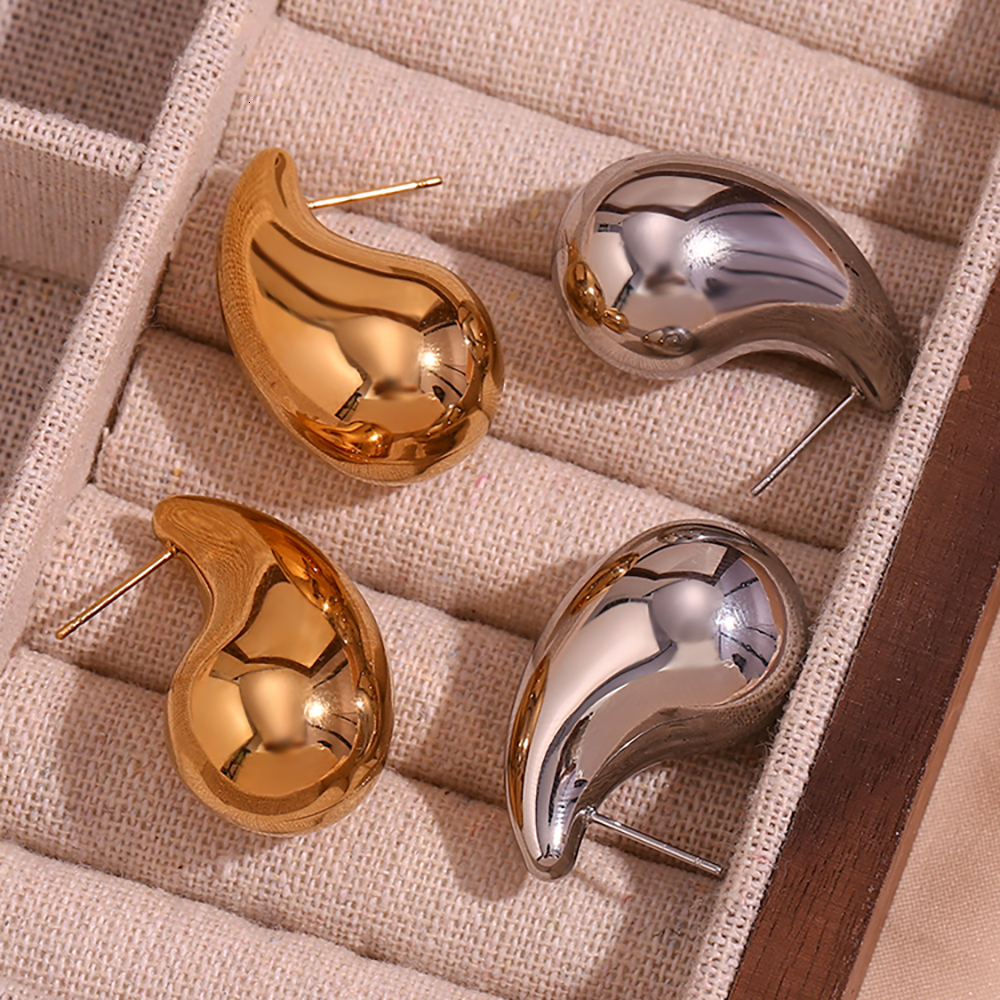 Charm Desinger Bold Stereoscopic Pear Drop Shape Stud Earrings For Woman Hollow Stainless Steel Gold Plated Silver Color Earring 230823