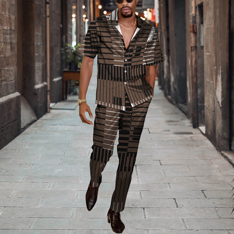 Men's Tracksuits Summer Street Casual Short Sleeve Shirt Cardigan Button Top Autumn Trousers 3D Print Irregular Pattern Chic Daily Outfit 230823