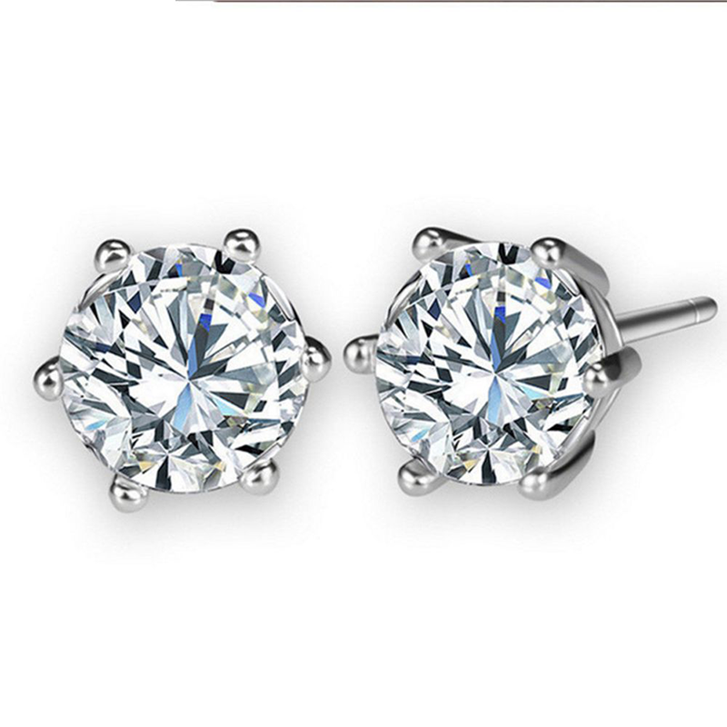 6prong Settings Clear Zircon 18K White Gold Filled Classic Style Women Mens Stud Earrings Simple Gift