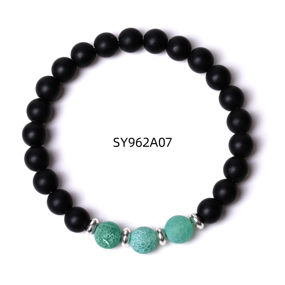 8mm Black Matted Natural Lava Stone Colorful Weathered Agate Elasticity Bracelet For Women Men Jewelry