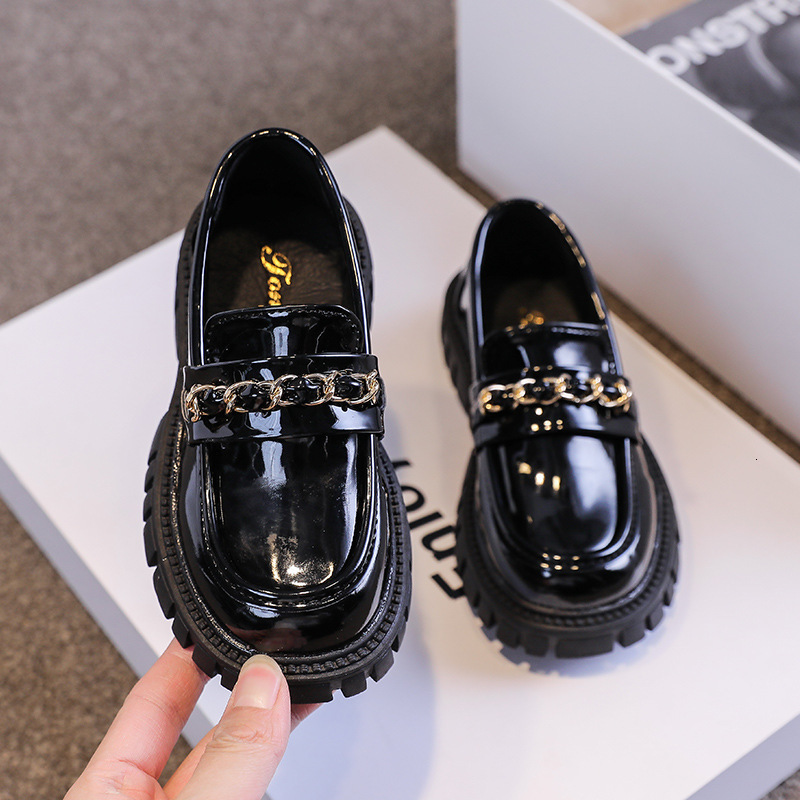 Sneakers Princess Shoes Spring Black Loafers Baby Boys School Shoes Metal Kids Fashion Casual PU Glossy Children Cute Mary Janes 230823