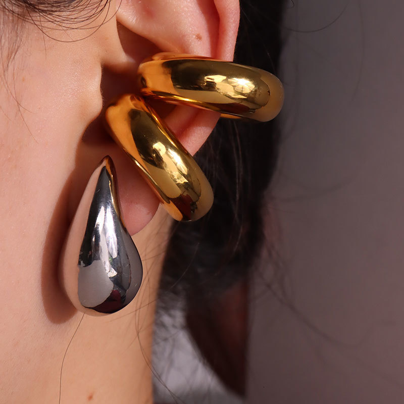 Ear Cuff Punk Exaggerate Metal Stainless Steel Cuffs for Women Cool Girl Personality Gothic Trendy Chunky Hook HUANZHI 230823