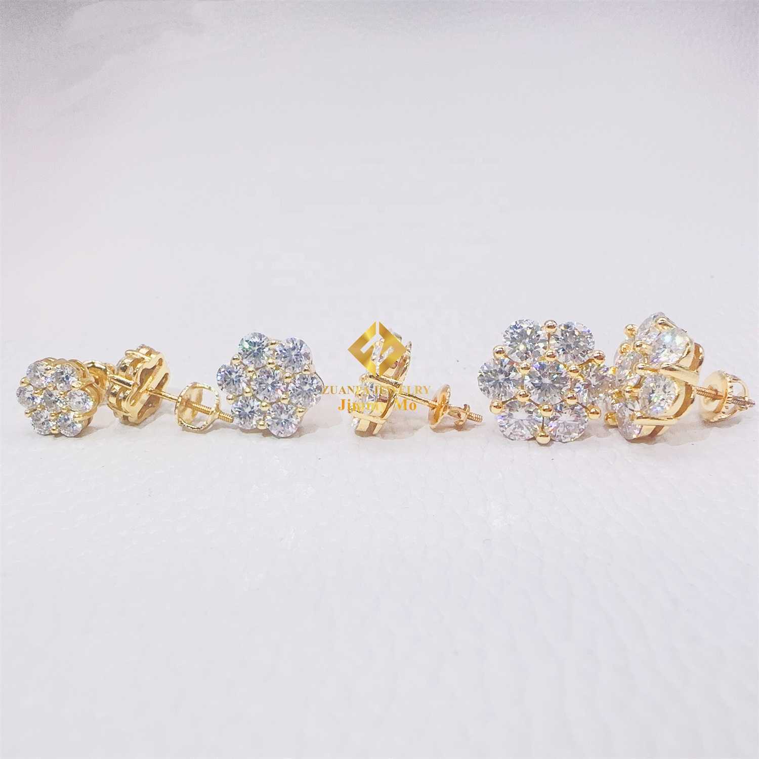 Ready to Ship Stock Drop Shipping Mens Iced Out Hip Hop Sterling Silver 925 Screw Back Moissanite Cluster Earrings