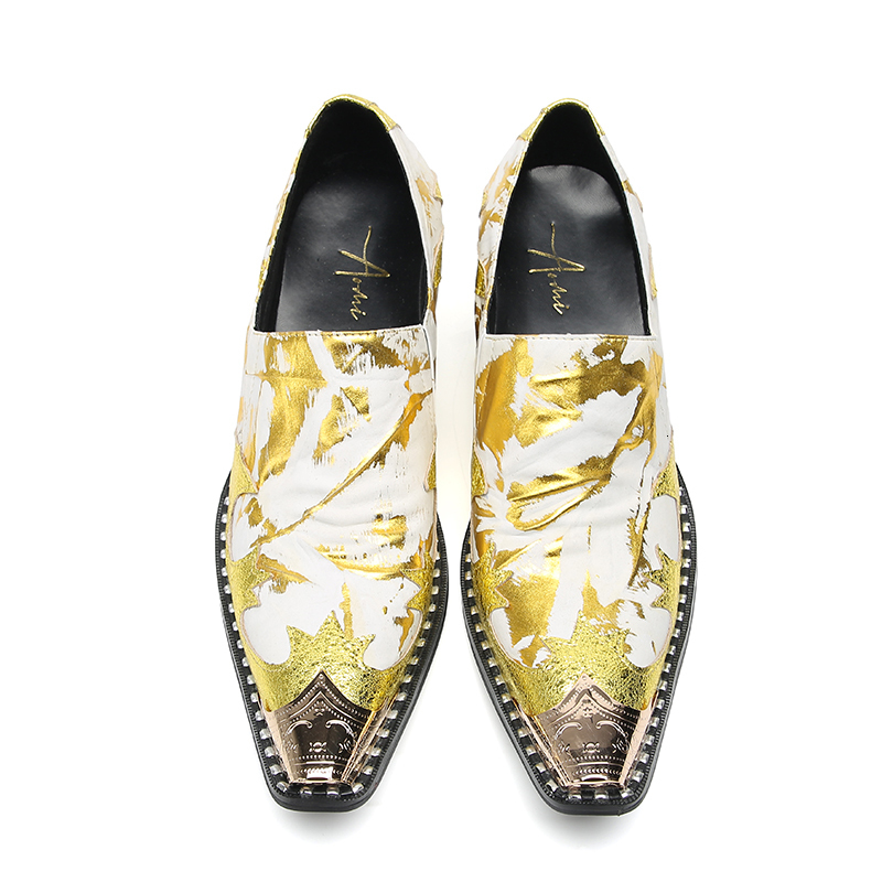 Dress Shoes Batzuzhi Italian Type Men's Shoes Gold Metal Toe Yellow Leather Dress Shoes Men Fashion Business Party and Wedding Shoes Male 230824