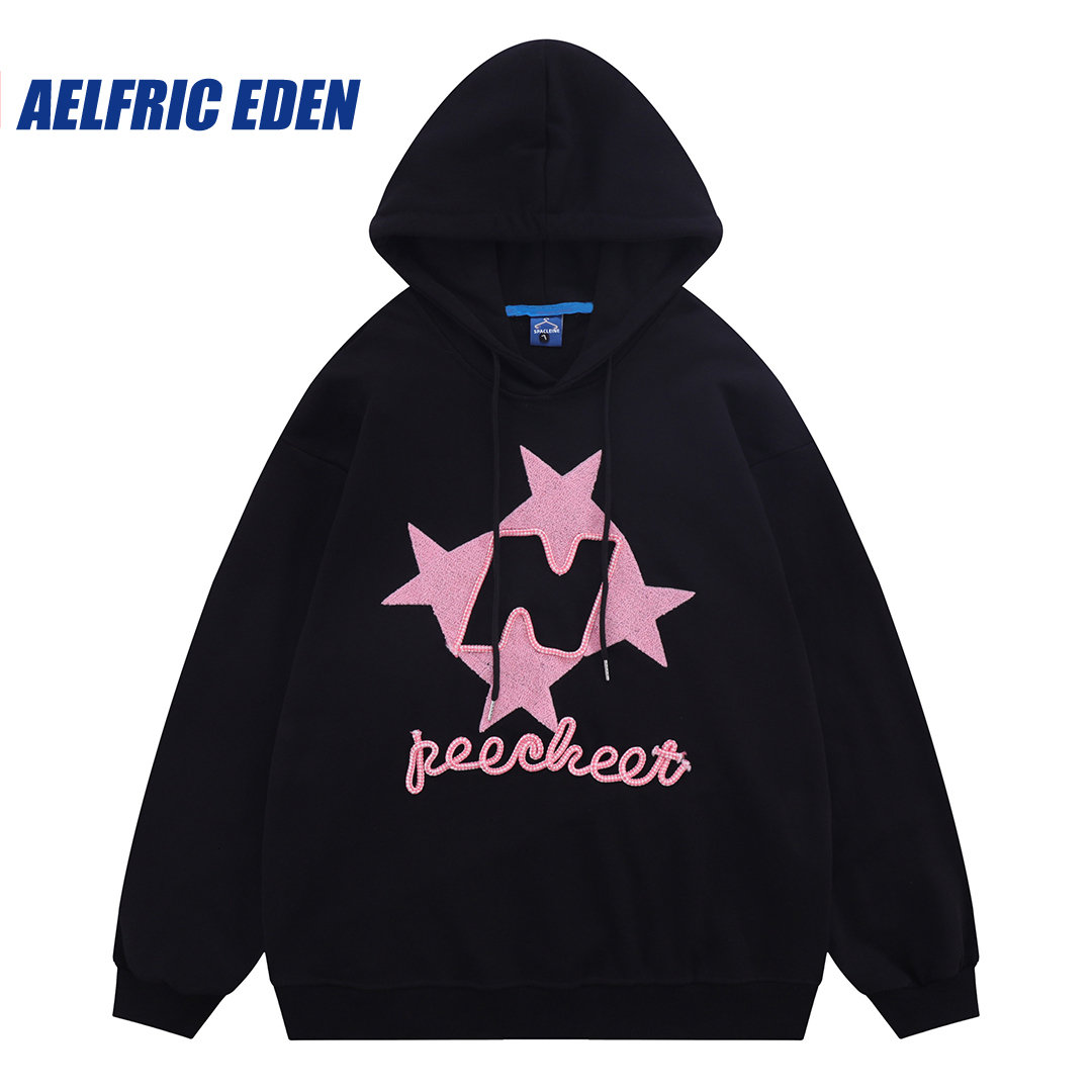 Men's Hoodies Sweatshirts Aelfric Eden Stellaris Embroidered Hoodie Y2K Star Letters Pullover Streetwear Hiphop Retro Splicing Harajuku Casual Ho