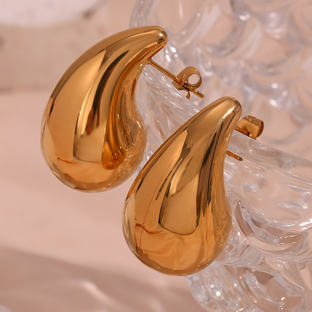 Charm Desinger Bold Stereoscopic Pear Drop Shape Stud Earrings For Woman Hollow Stainless Steel Gold Plated Silver Color Earring 230823