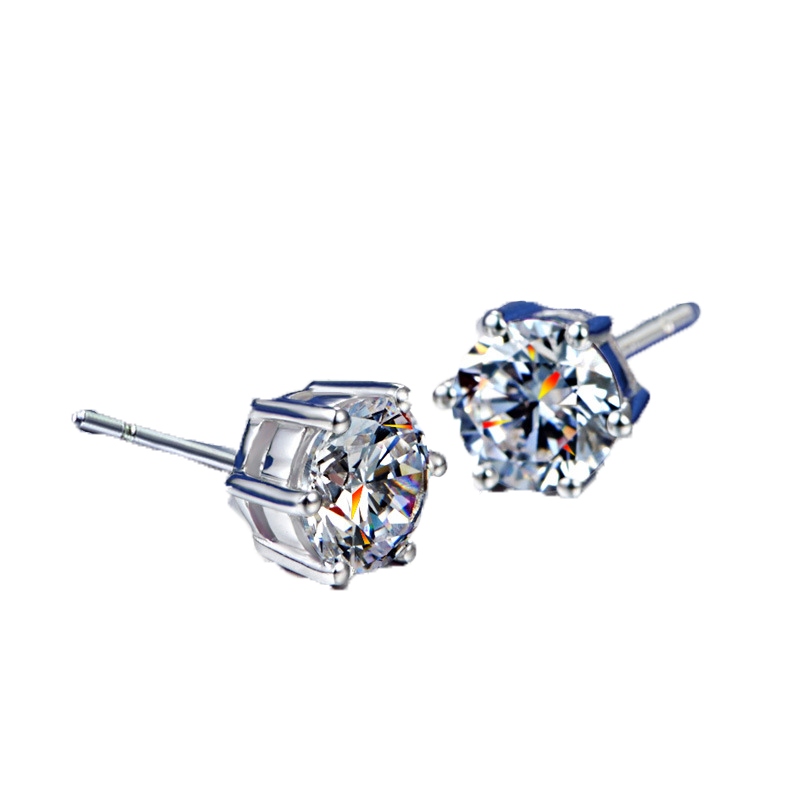 6prong Settings Clear Zircon 18K White Gold Filled Classic Style Women Mens Stud Earrings Simple Gift