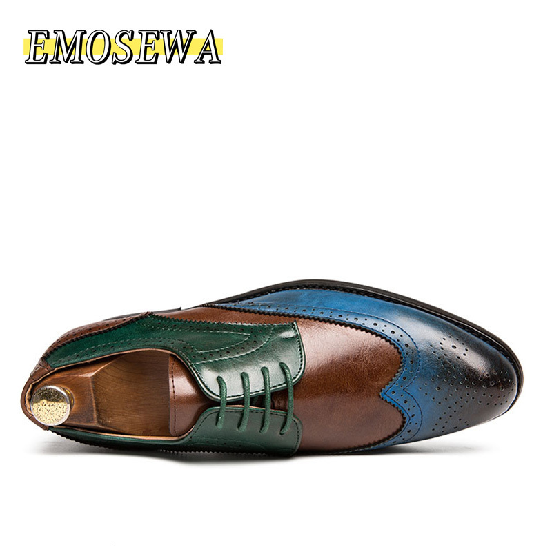 Dress Shoes EMOSEWA Big Size 38-47 Men Oxfords Leather Shoes British Blue Shoes Handmade Breathble Formal Dress Men Flats Lace-Up Bullock 230824