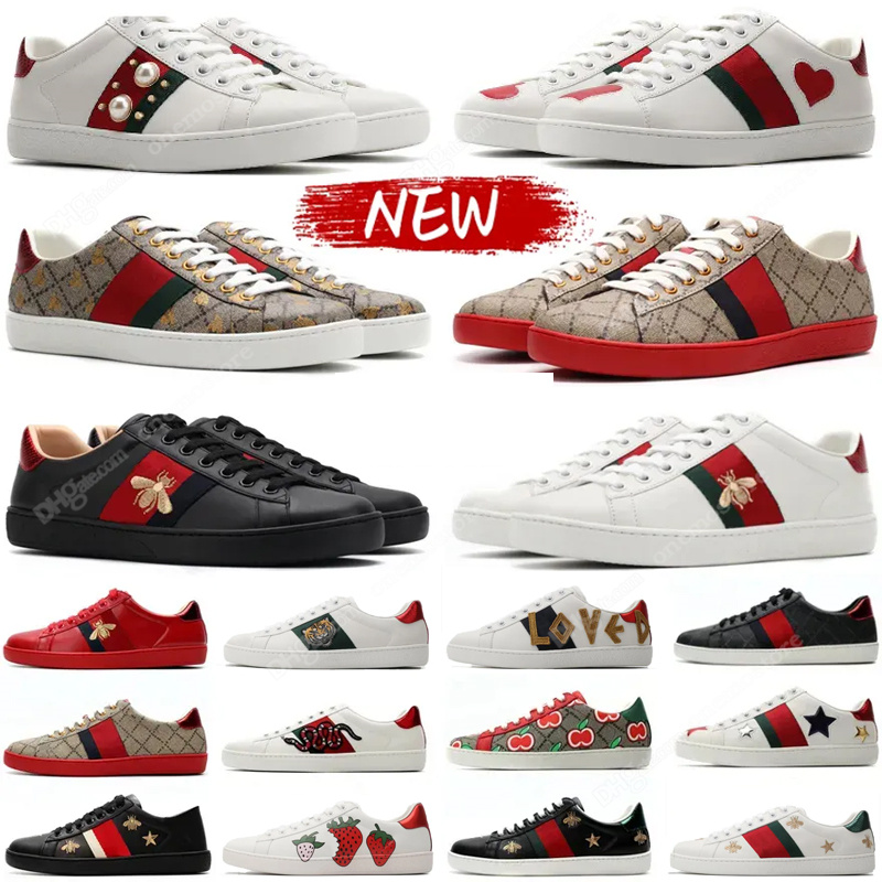 Luxury Designer Bee Ace Casual Shoes Mens Womens Cartoons Bees Tigers flowers Genuine Leather Snake Embroidery Stripes Classic Men Fashion Platform