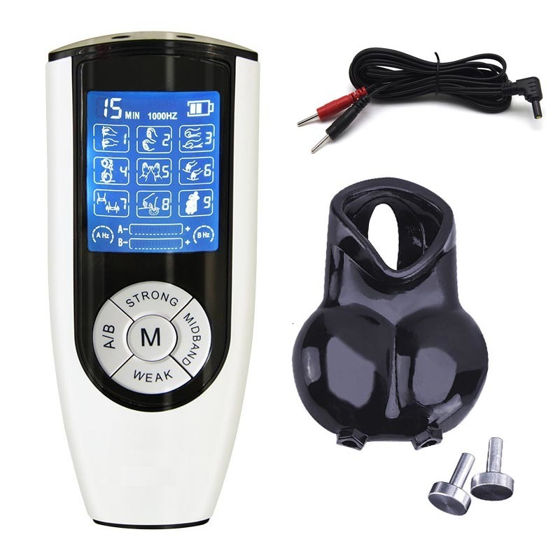 Adult Toys BDSM Electro Shock Scrotum Ring Sex Ball Stretcher Chastity Electric Cock Cage Device Penis Stimulator Sleeve Male Toy 230824