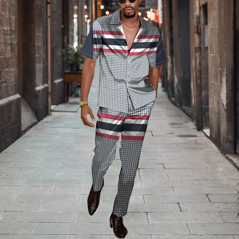 Men's Tracksuits Summer Street Casual Short Sleeve Shirt Cardigan Button Top Autumn Trousers 3D Print Irregular Pattern Chic Daily Outfit 230823