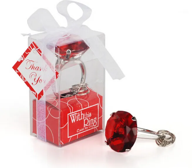100pcs With this Ring Diamond Keychain White Key Chain Wedding Favors and giftsZZ