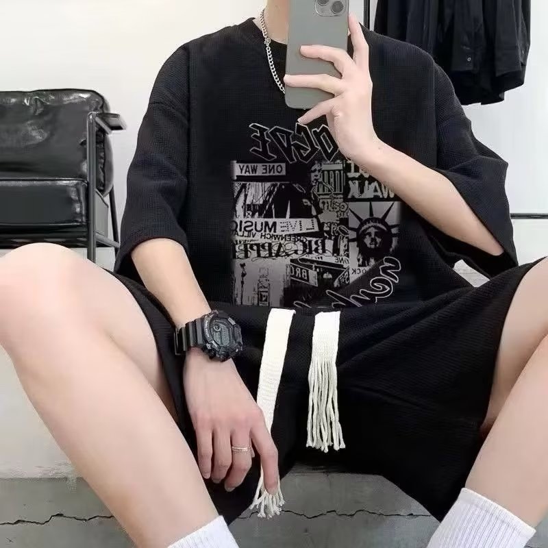 Men's Tracksuits Oversized Outfit Tshirt Summer Short Sleeve Two Piece Set Breathable Casual Dress Pants Harajuku Streetwear Gym Clothing 230823