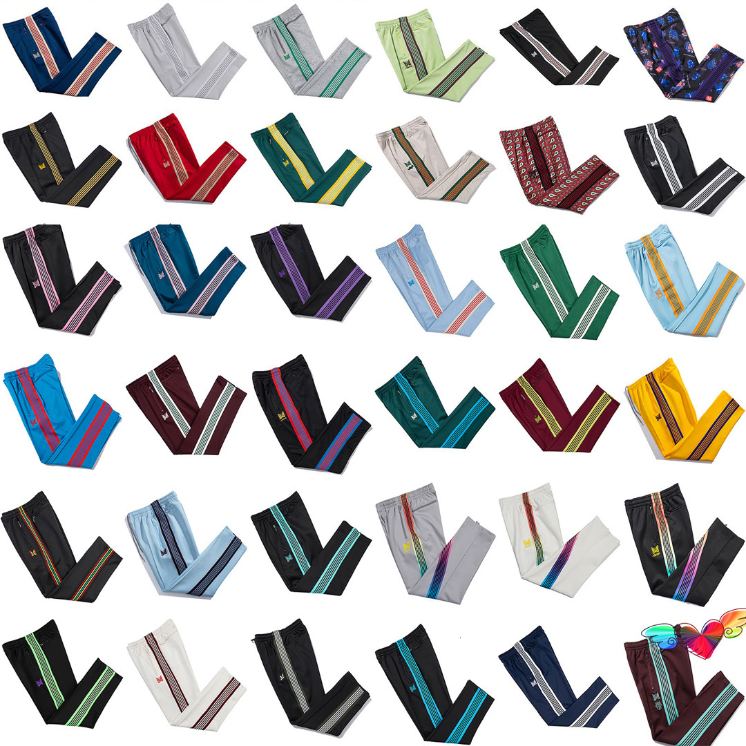 Men s Tracksuits 2023 Classic Multicolor Stripes Needles Pants Men Women 1 High Street AWGE Embroidered Butterfly Track Trousers 230823