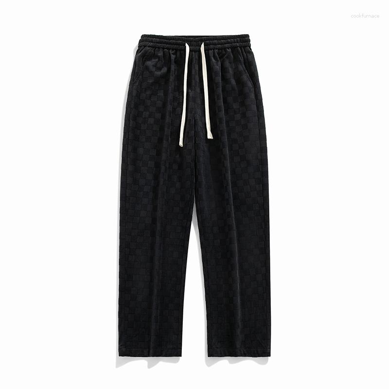 Men's Pants High Quality Plaid Corduroy Casual Flared Jogger Track Patchwork Elastic Waistband Mens Stacked Flare Sweatpants