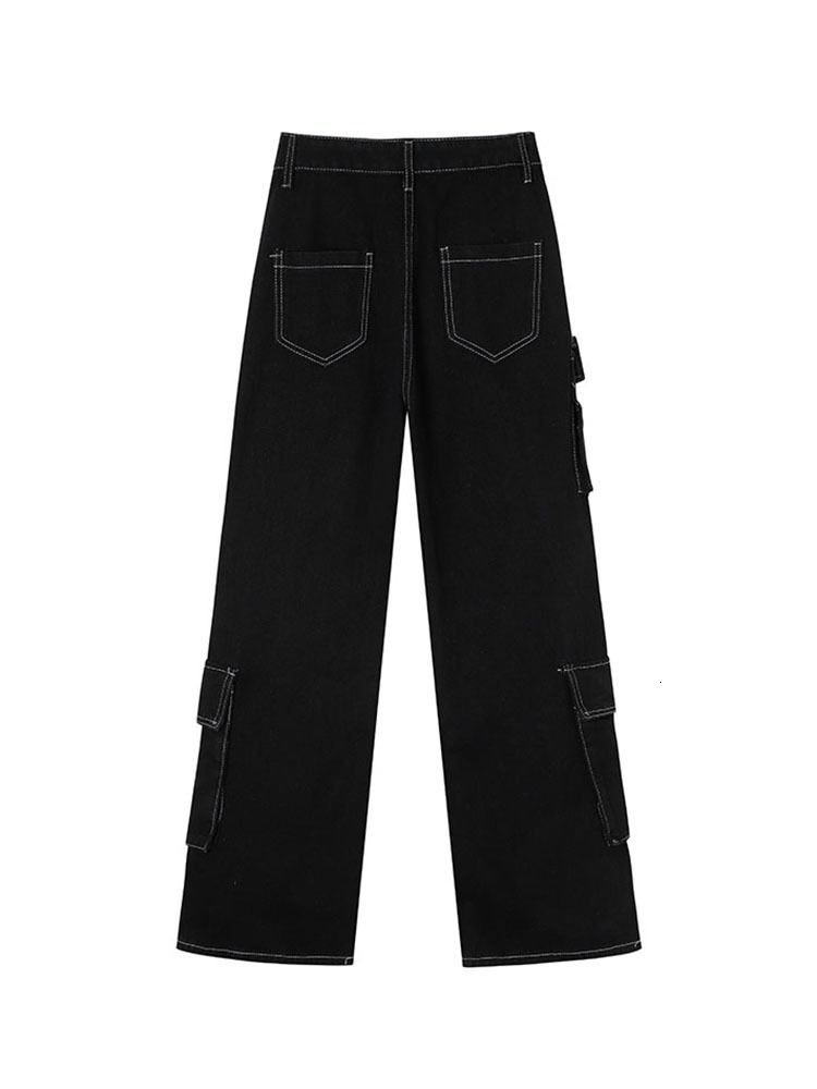 Women's Jeans Baggy Jeans Women Cargo Pants Vintage High Waist Streetwear Denim Pants Black Gothic Clothes Pockets Straight Wide Leg Trousers 230