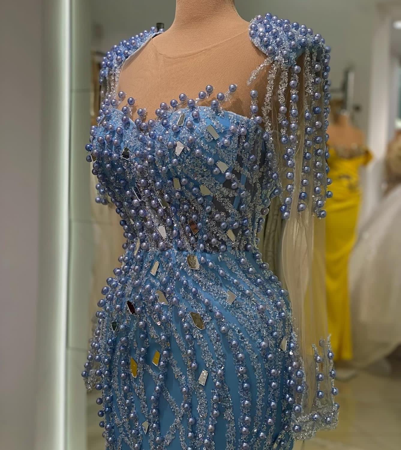 Aso August Ebi Mermaid Prom Dress Pearls Crystals Evening Formal Party Second Reception Birthday Engagement Gowns Dresses Robe De Soiree Zj Es Es