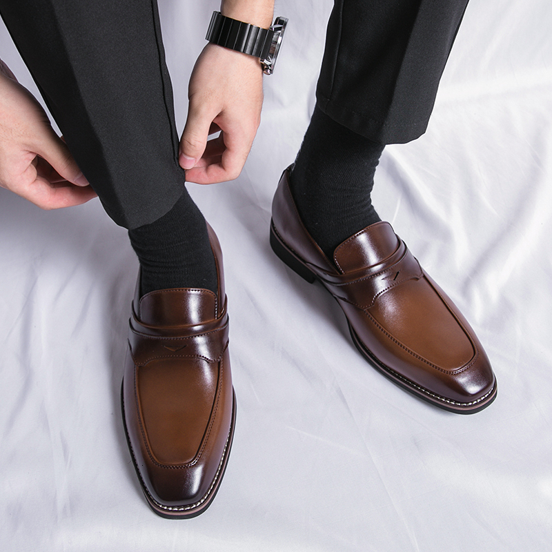 Dress Shoes Brown Loafers for Men Square Toe Slip-On Solid Black Blue Business Handmade Men Dress Shoes Size 38-48 230824