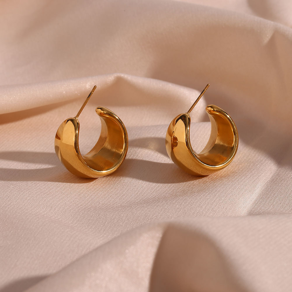 Stud Hollow Light Gold Plated Chunky Hopp Earrings For Woman Minimalist 23mm Stainless Steel Jewelry Party 230823